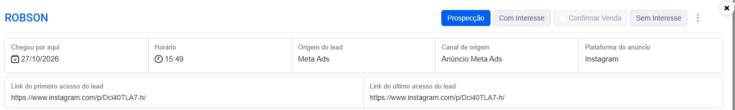 Lead capturado através do Meta Ads